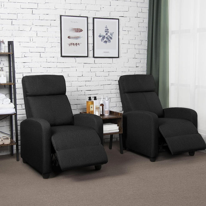 Fabric Push Back Recliner Chair Pocket Spring Matte Black