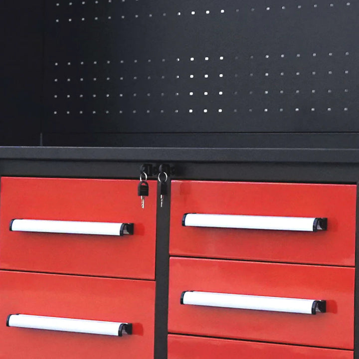 10ft Heavy Duty Workbench Cabinet with 40 Drawers, 2 Cabinets & Pegboard