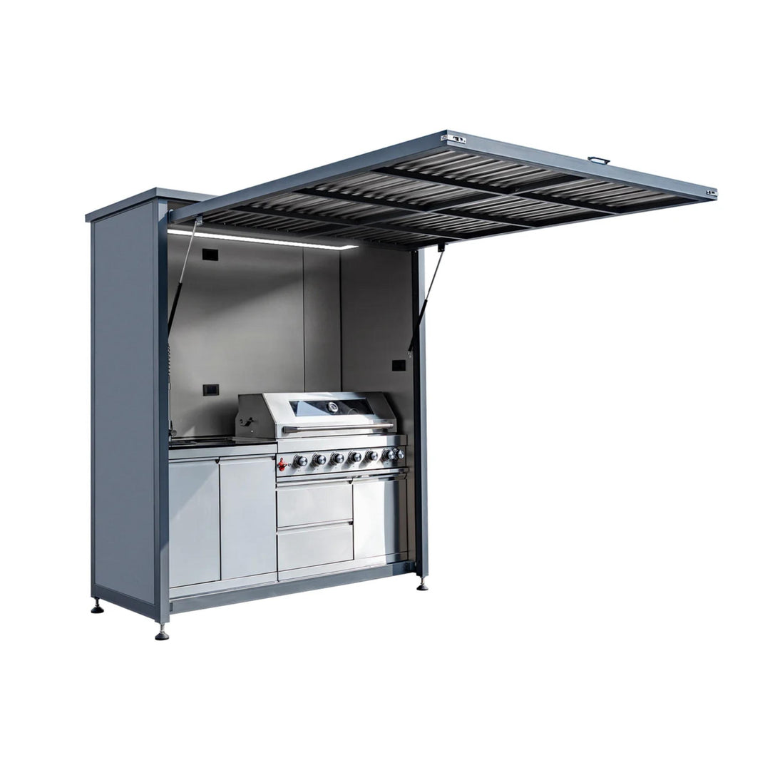 3x7 Outdoor Kitchen Grill Island with Sink & Rotisserie