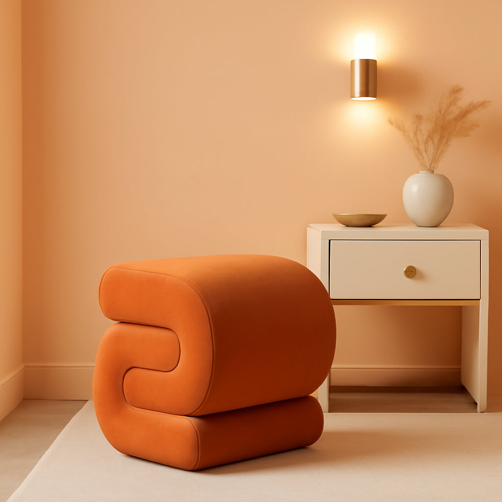 Orange Contemporary Premium S Shape Ottoman Footstool