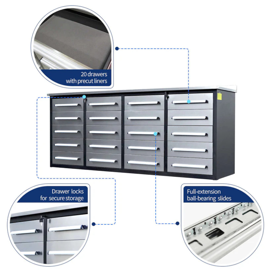 7ft Heavy Duty Garage Workbench Cabinet (20 Drawers)