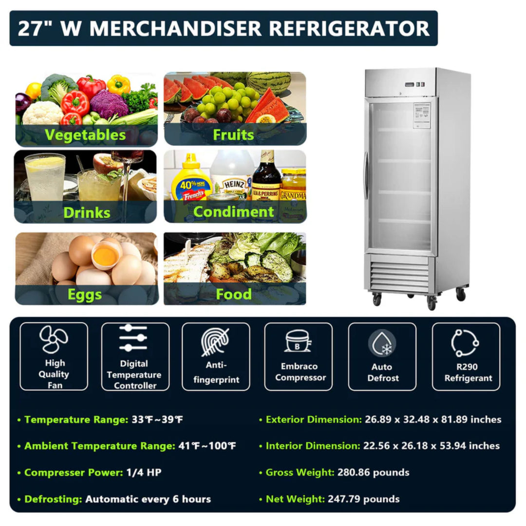 27" Commercial Glass Door Refrigerator – 19 cu. ft.