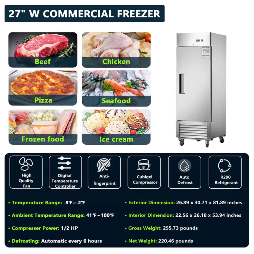 27" Commercial Reach-In Freezer – 19 cu. ft.