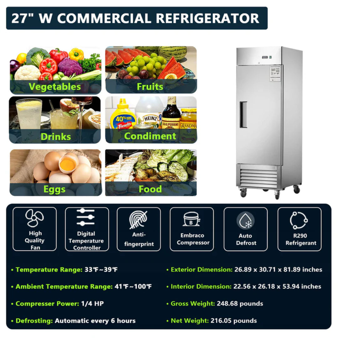 27" Commercial Reach-In Refrigerator – 19 cu. ft.
