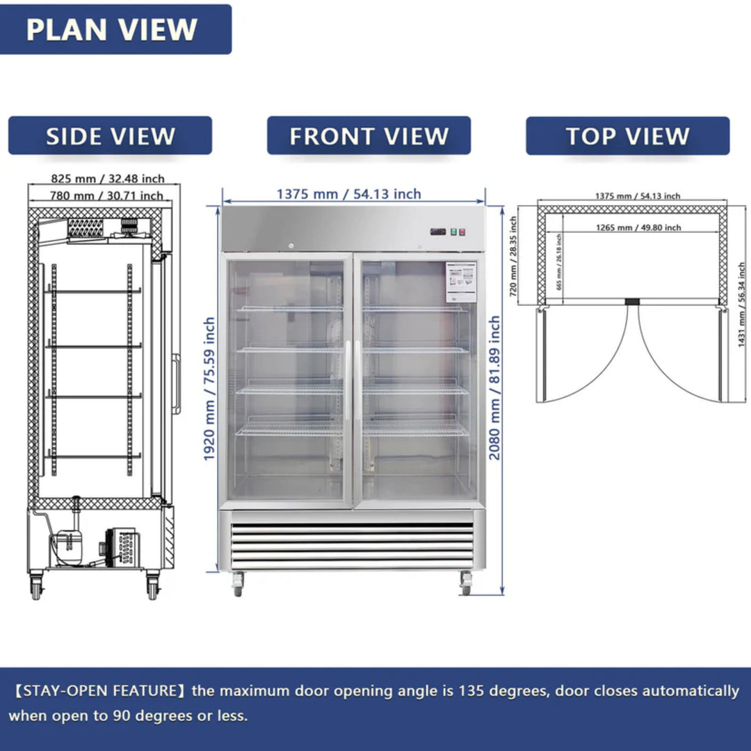54" Commercial Glass Door Refrigerator – 42 cu. ft.