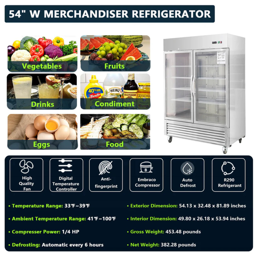 54" Commercial Glass Door Refrigerator – 42 cu. ft.