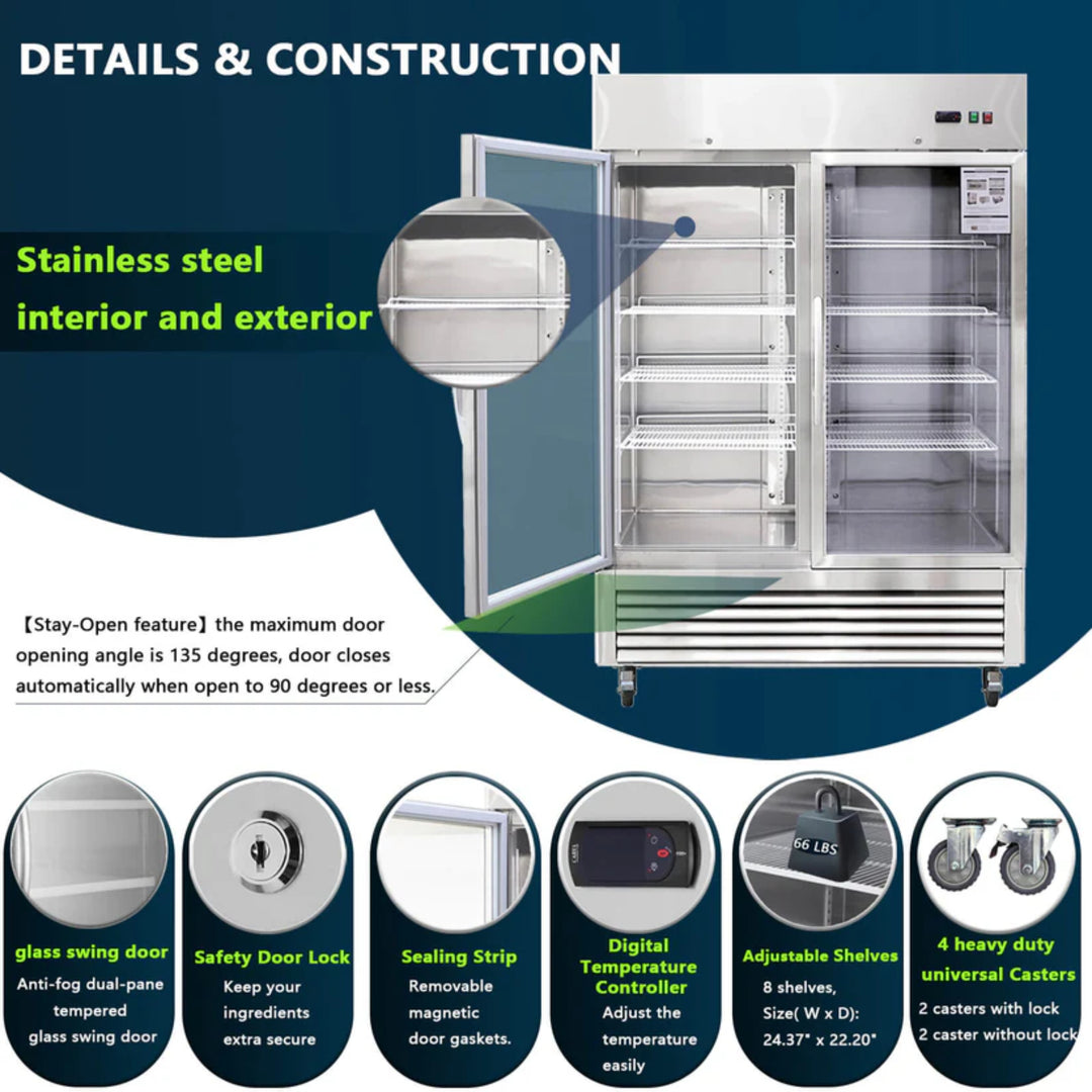 54" Commercial Glass Door Refrigerator – 42 cu. ft.