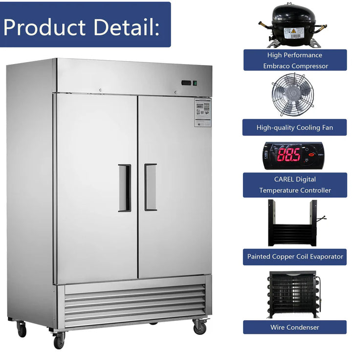 54" Commercial Refrigerator – 42 cu. ft. Double Solid Door